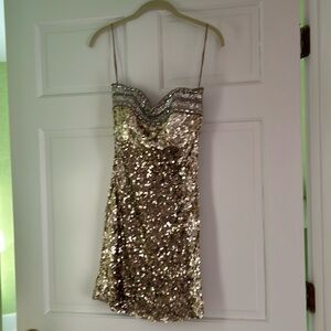 Gold and silver beaded mini dress